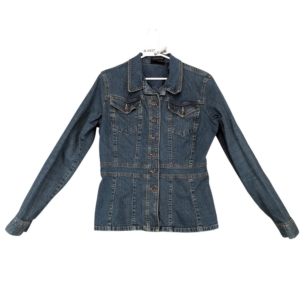 Axcess Blue Jean Jacket Womens M Button Front Fitted Stretch Denim Y2K Western